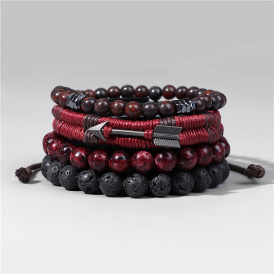 Vintage Multilayer Men Bracelet Natural Stone Lava Beads