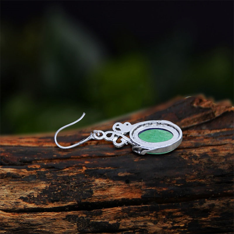 Vintage Natural Jades Dangle Earrings For Women