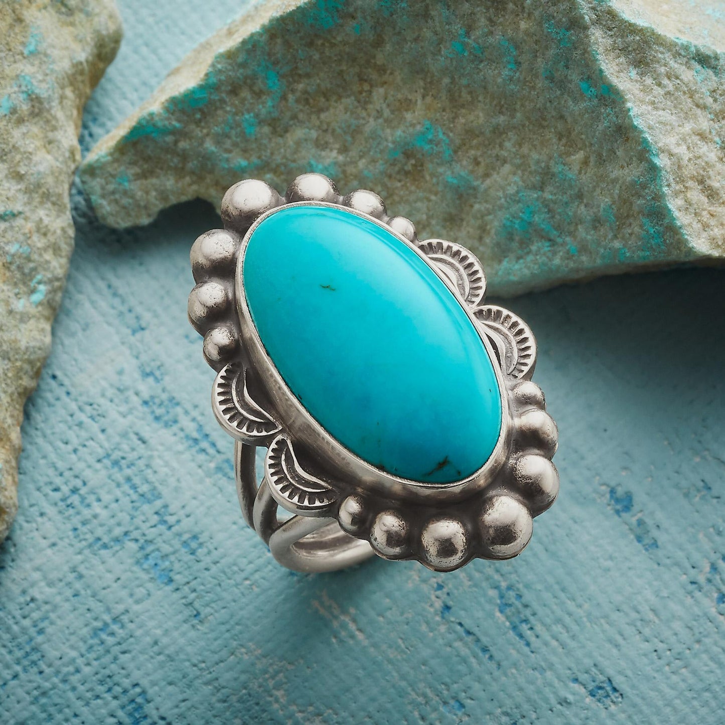 Noble Elegant Woman Natural Blue Turquoise Diamond Ring
