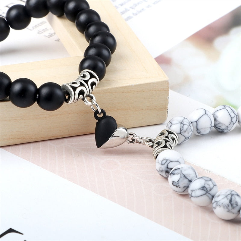 Yin Yang Heart Magnet Couple Bracelet Natural Stone