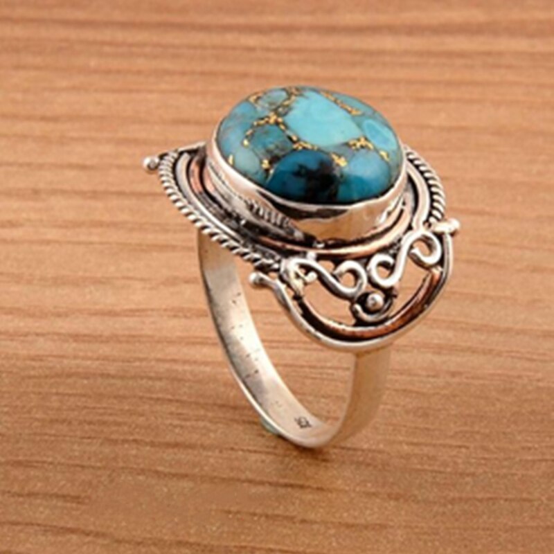 Noble Elegant Woman Natural Blue Turquoise Diamond Ring