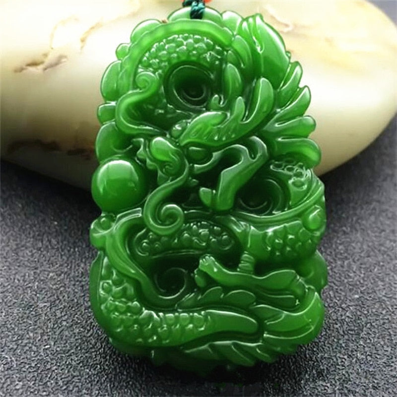 Natural Green Jade Dragon Pendant Necklace