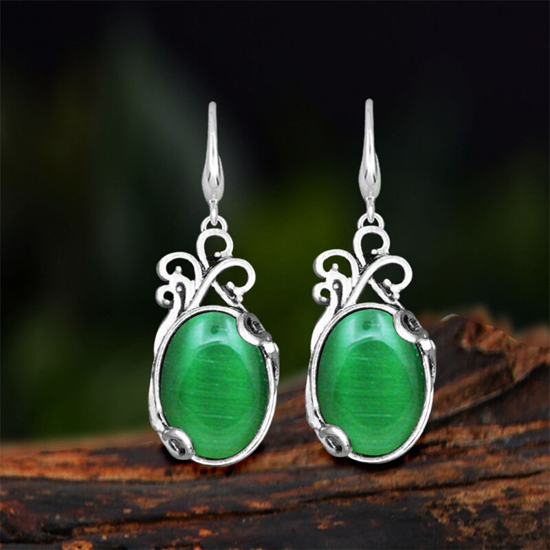 Vintage Natural Jades Dangle Earrings For Women