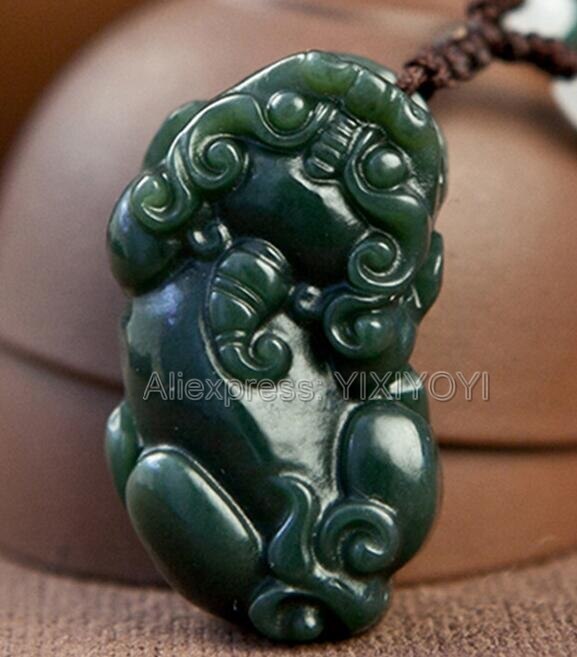 Beautiful Natural Green HeTian Jade Carved Cute PiXiu Amulet