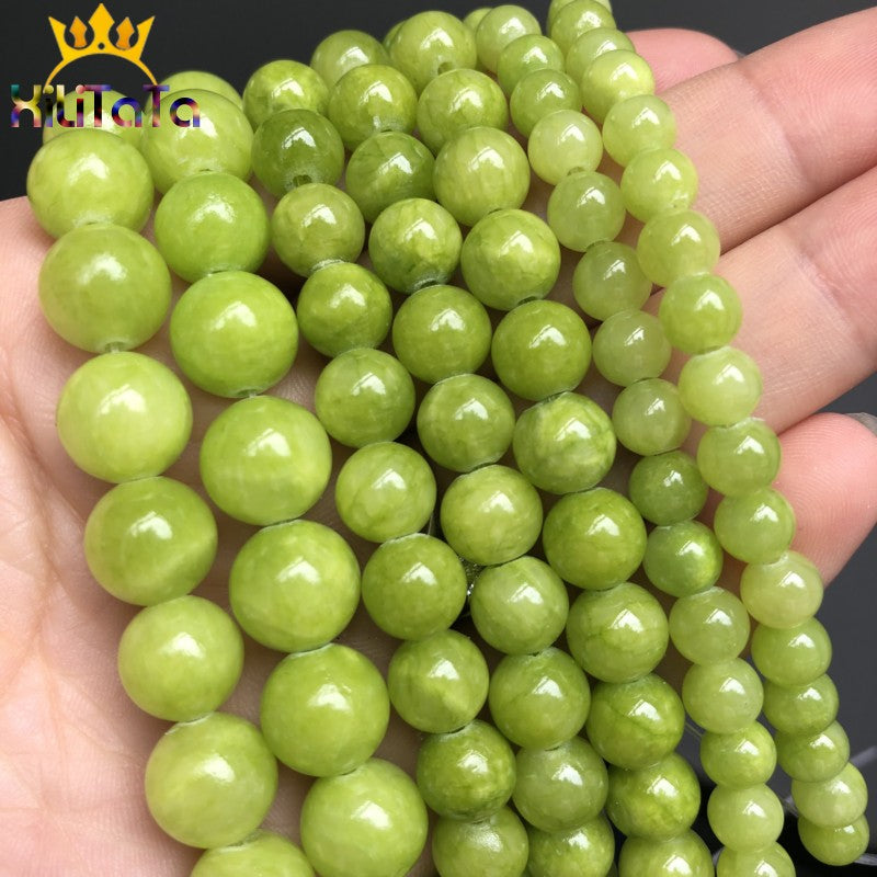 Natural Stone Beads Lemon Green Jades Round