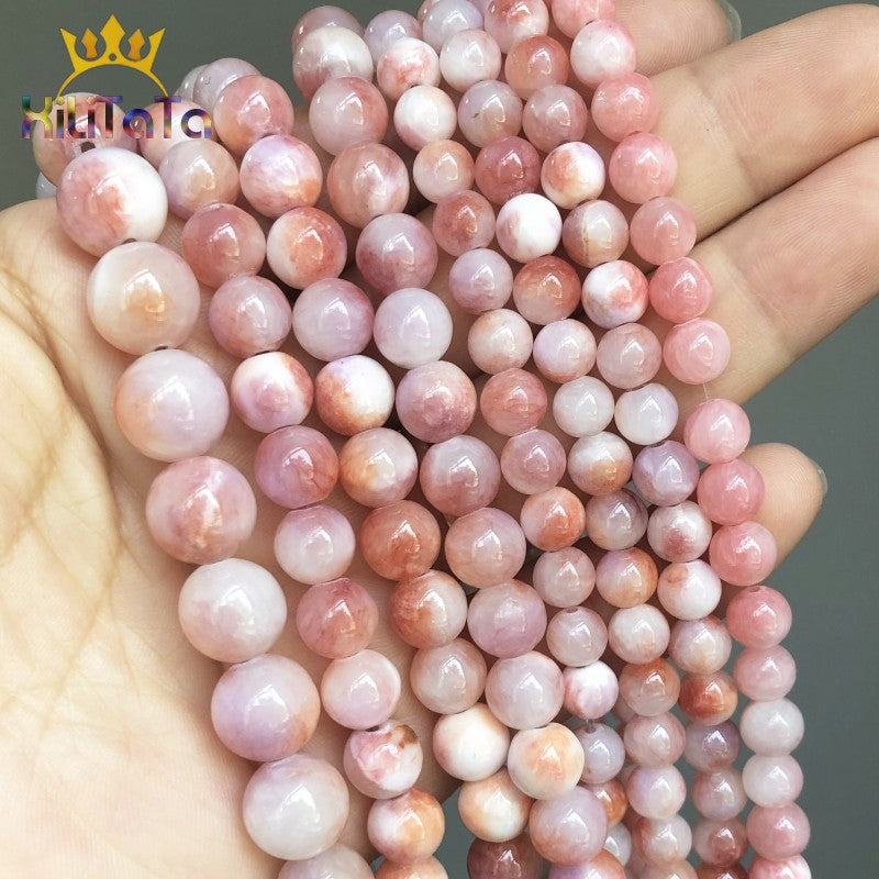 Natural Stone Beads Round Pink White Persian Jades