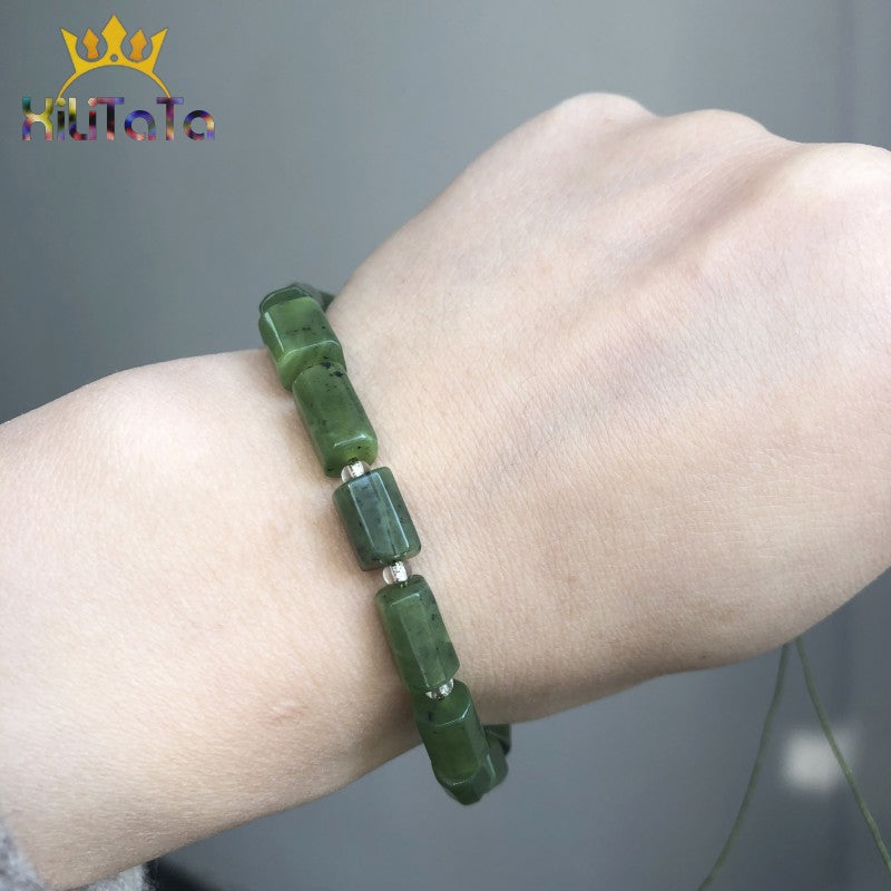Natural Faceted Green Jades Stone Bead Bracelet