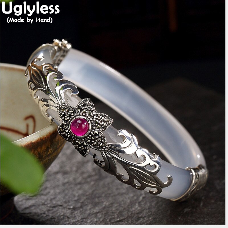 Flower Agate Bangles Thai Silver Fine Jewelry Jade