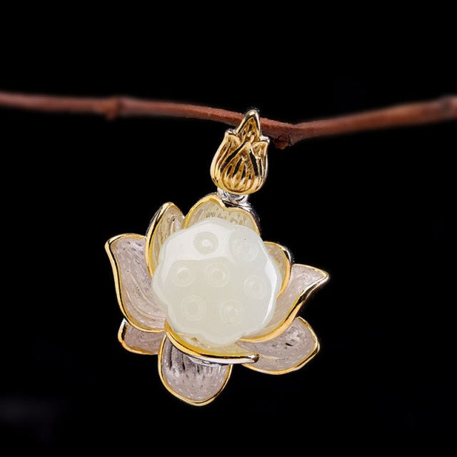 Elegant White Jade Lotus Jewelry Sets