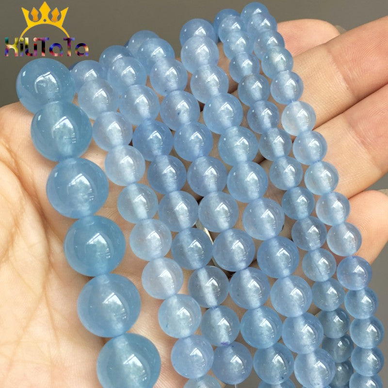 Natural Blue Chalcedony Jades Stone Beads
