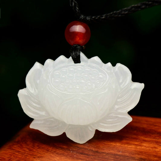 White Jade Pendant Necklace Jade Lotus Flower