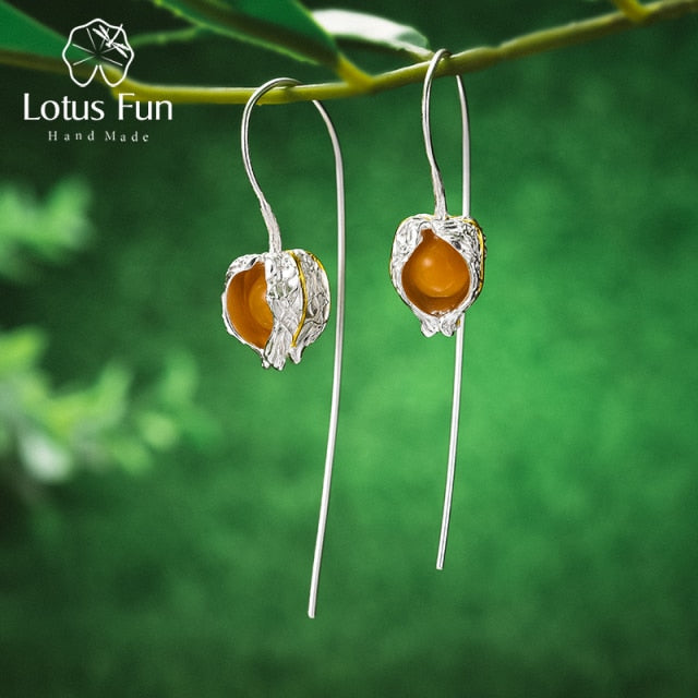 Lotus Silver Earrings Natural Stone Fine Jewelry