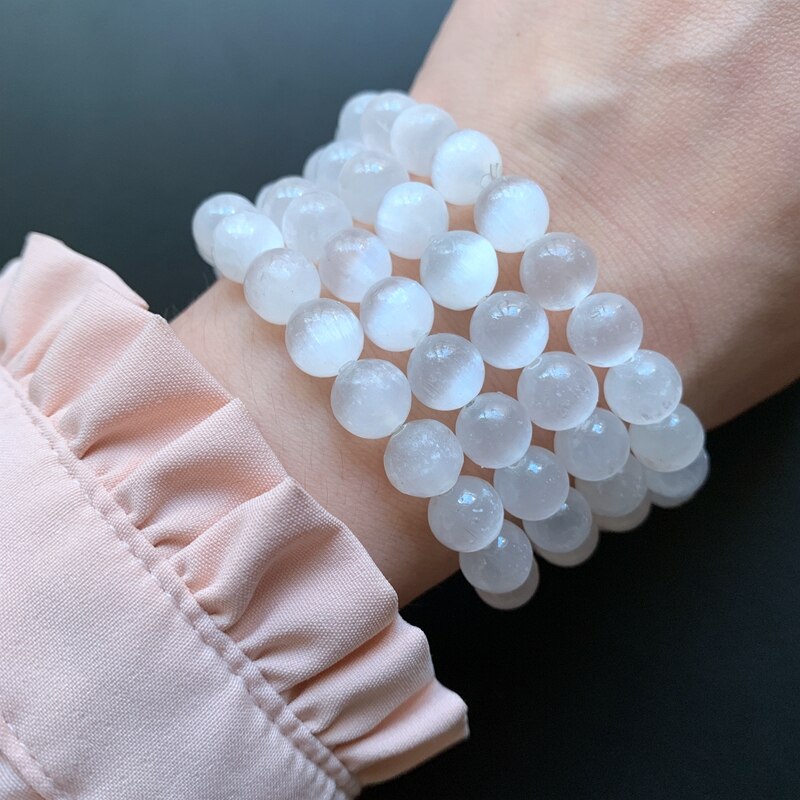 White Natural Selenite Crystal Stone Beads
