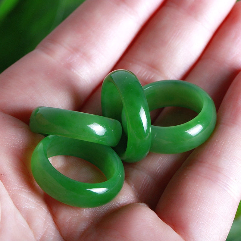 Natural Green Hetian Jade Ring Chinese Jadeite Amulet