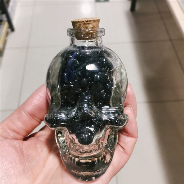 Creative Skull Shape Glass Bottle Natural Tumbled Stone