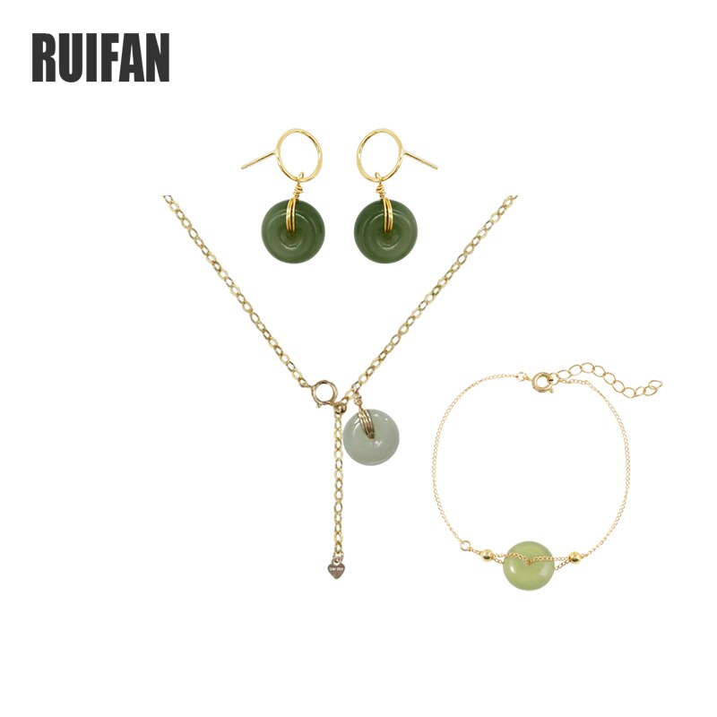 Ruifan Natural Hetian Jade Gold Jewelry Sets