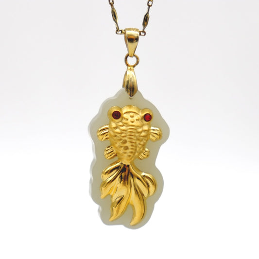 24K Gold Necklace Natural Hetian Stone Jewelry