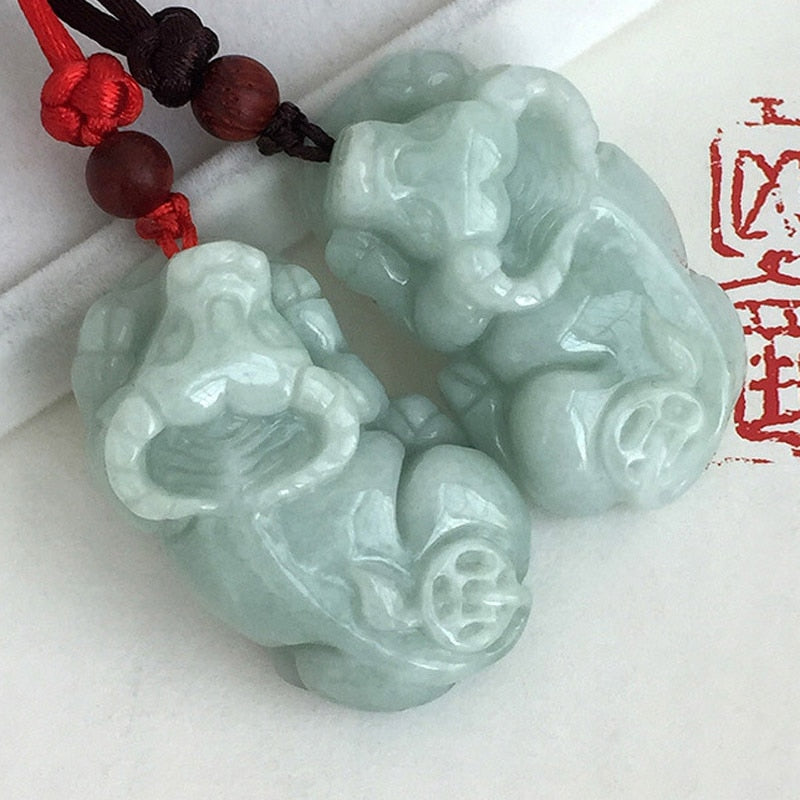 Emerald Cattle Pendant Hand Carved Jade Stone