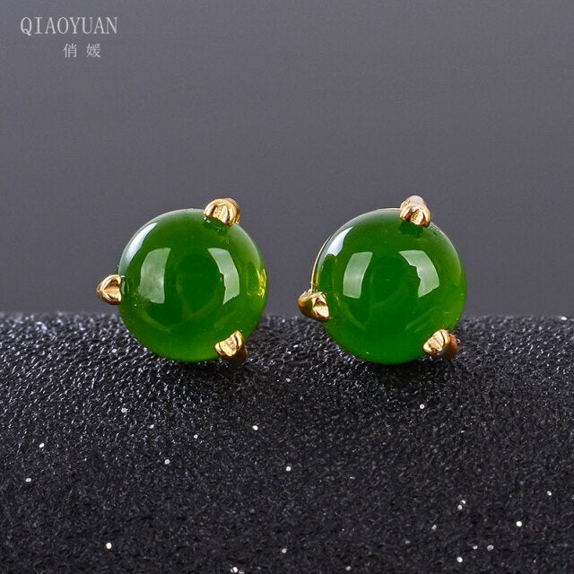 Jade earrings 925 silver gold plated Gemstone