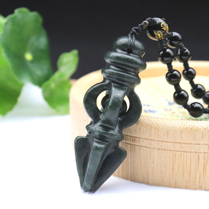 Jade Pendant Necklace Carved Lucky Amulet Beads Chain