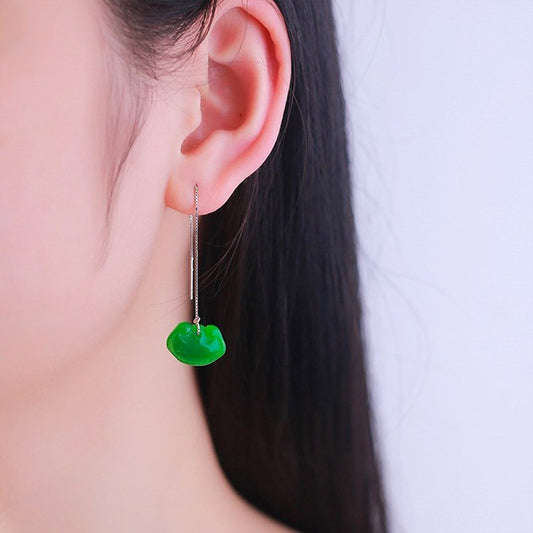 Silver Jasper Earrings Jade Earrings Emerald Costume