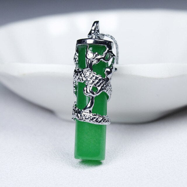 Green Jade Dragon pillar Pendant Necklace Charm