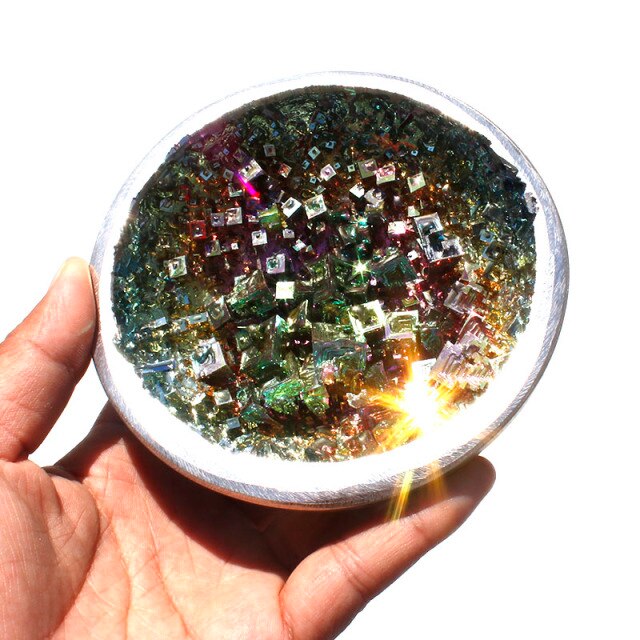 Rainbow bismuth mineral ore crystal bowl