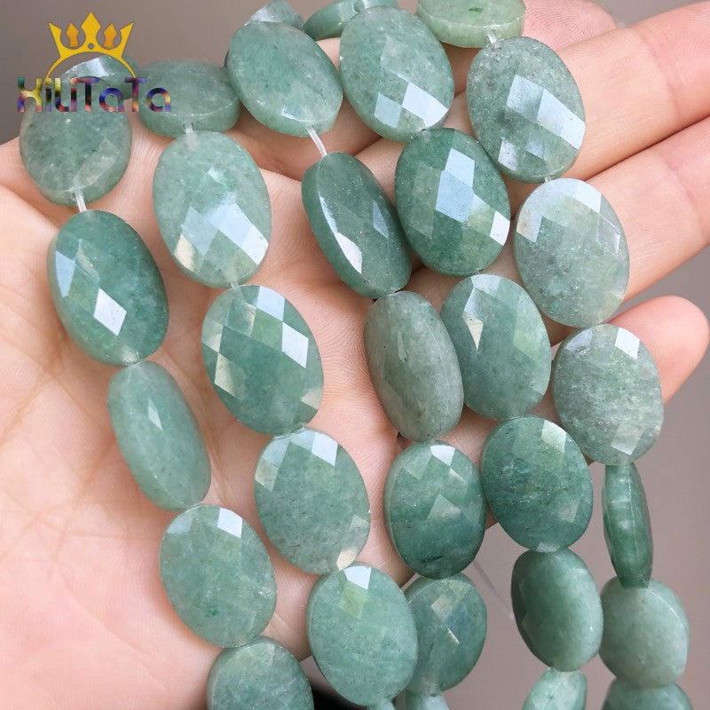 Natural Faceted Stone Beads Oval Green Jades