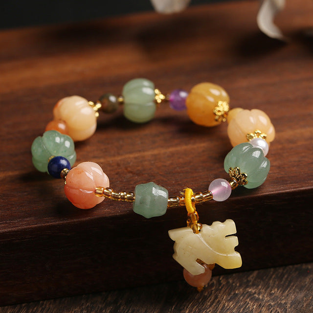 Natural Gold Jade Pumpkin Beaded Bracelets