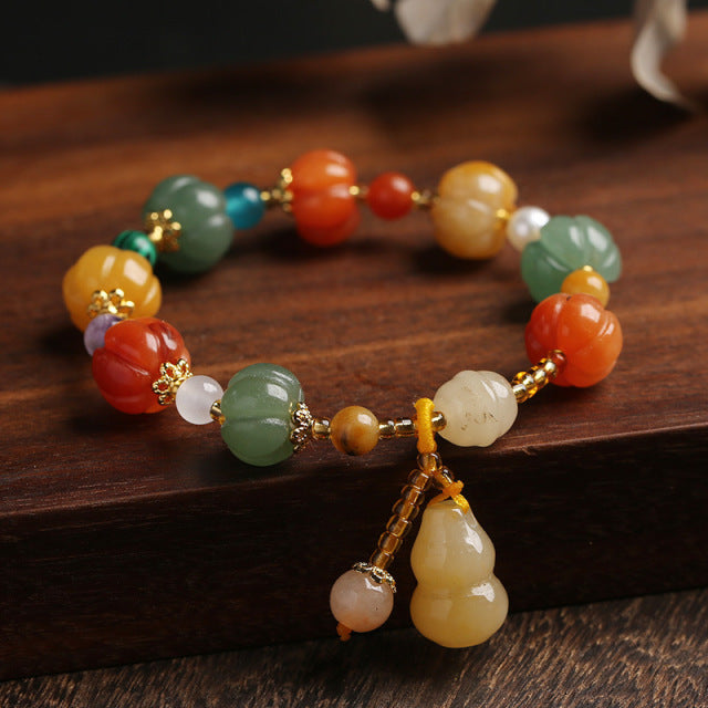 Natural Gold Jade Pumpkin Beaded Bracelets