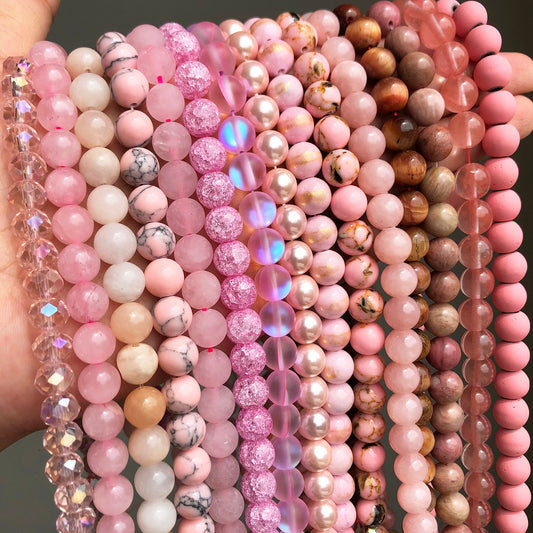 Wholesale Natural Stone Pink Round Beads