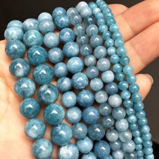 Natural Stone Dark Blue Chalcedony Jades Beads