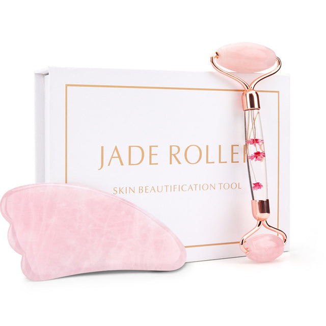 Rose Quartz Jade Roller Flower Pole Face Lifting