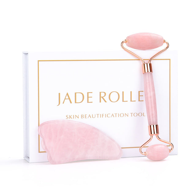 Facial Jade Roller Noiseless Rose Quartz Set Massager