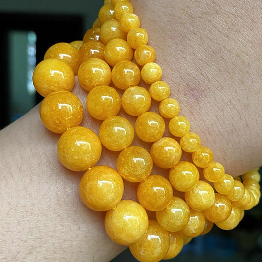 Yellow Natural Jades chalcedony Stone Beads