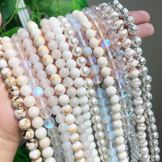 Natural White Crystal  Pearls Jades Opal Stone Round