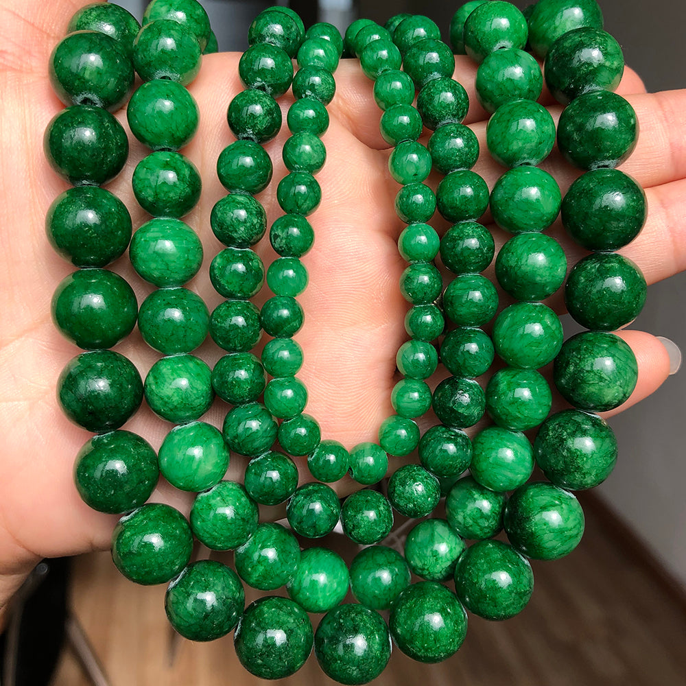 Natural Stone Green Cloud Jades Chalcedony Beads