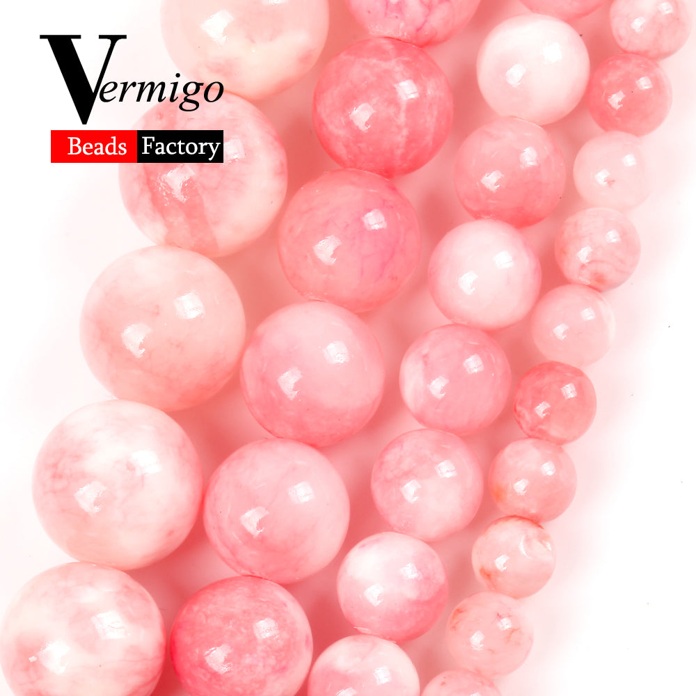 Natural Pink Jades Stone Round Beads