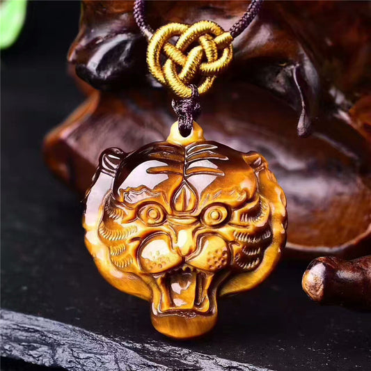 Natural Yellow Eye Stone Jade Tiger Head Pendant