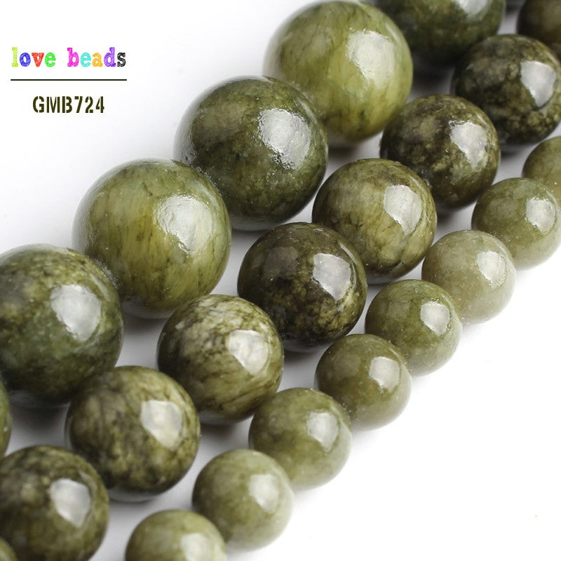 Grass Green Stone Jades Round Beads for Jewelry
