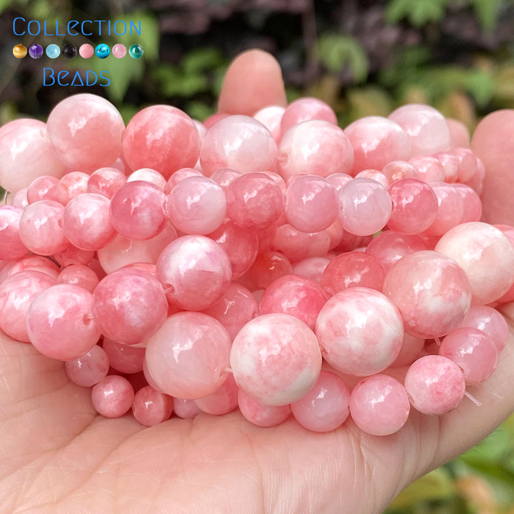Natural Stone Pink White Persian Jades Round