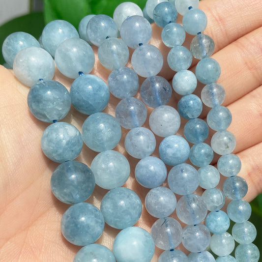 Natural Stone Bead Blue Aquamarines Jades Round