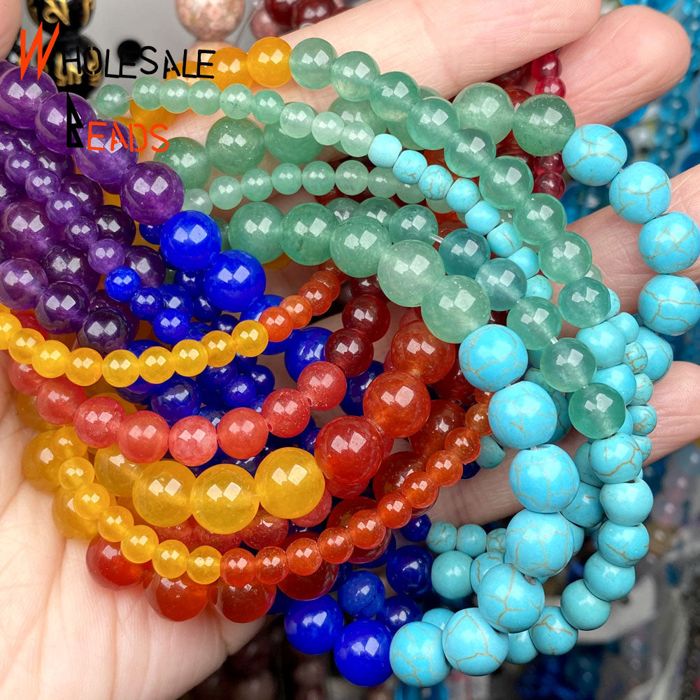 Natural Stone 7 Chakra Healing Jades Round Beads