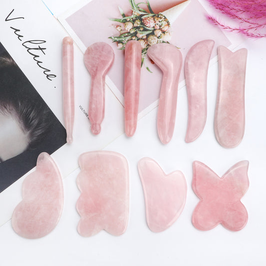 Natural Rose Quartz Jade Gua Sha Board Acupuncture Massage