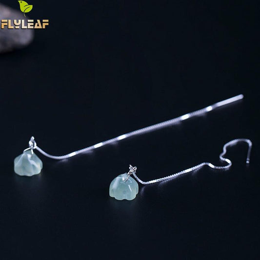 Flyleaf Natural Stone Lotus Jade Long Earrings